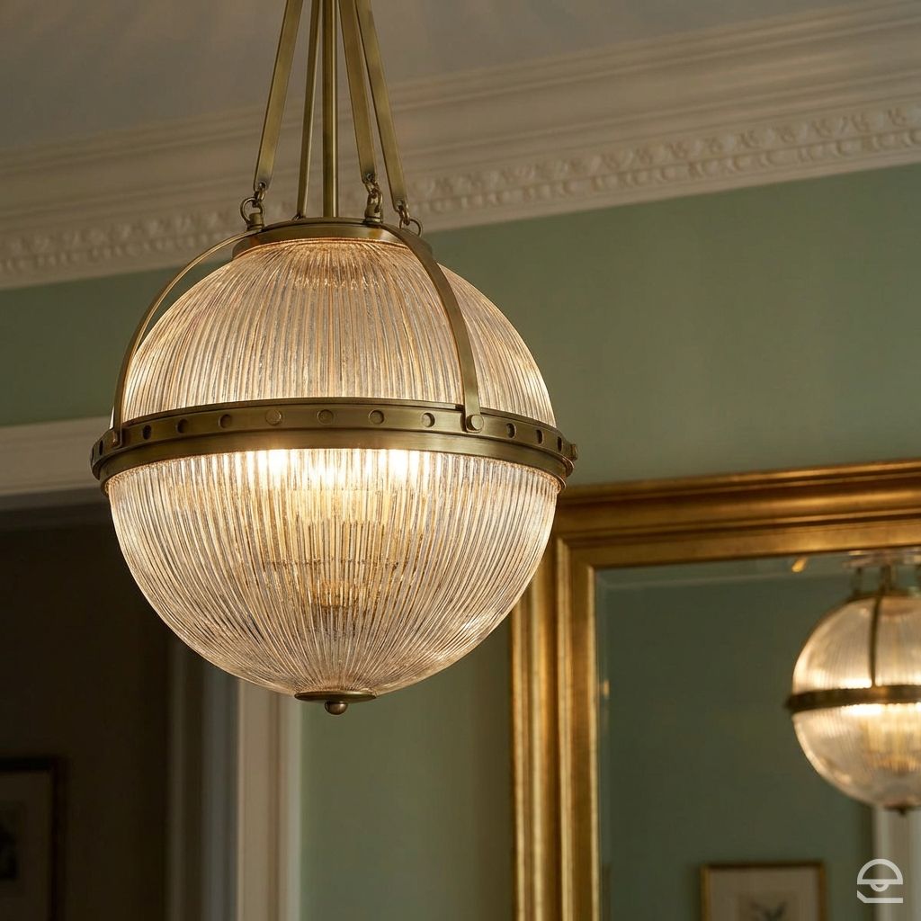 Aster – lampa wisząca ryflowana kula, naturalny mosiądz Ø38