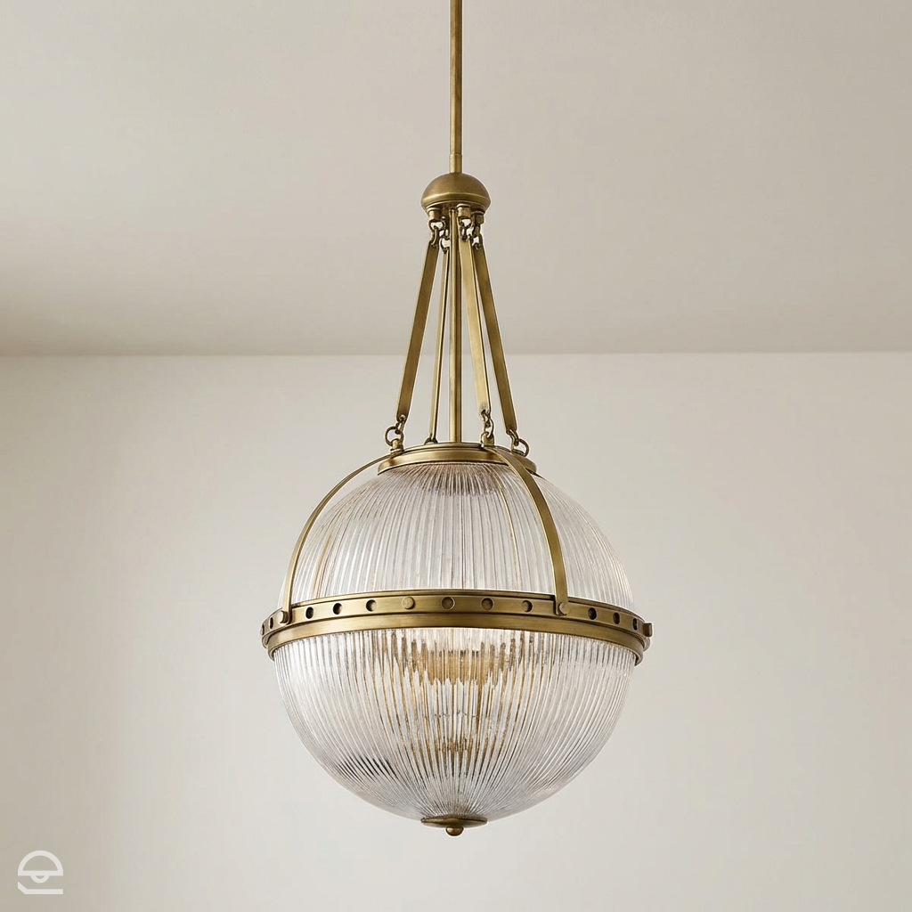 Aster – lampa wisząca ryflowana kula, naturalny mosiądz Ø38