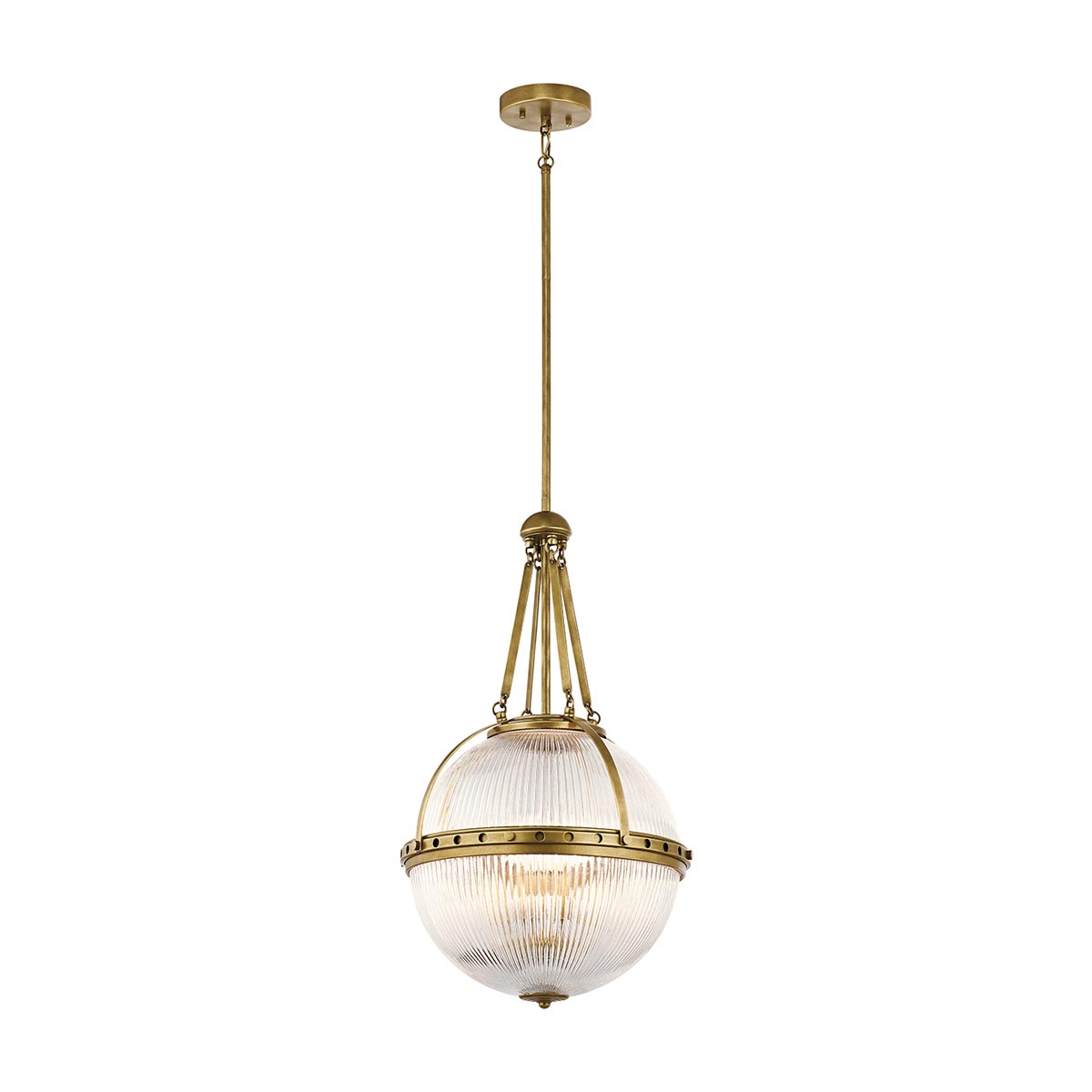 Aster – lampa wisząca ryflowana kula, naturalny mosiądz Ø38
