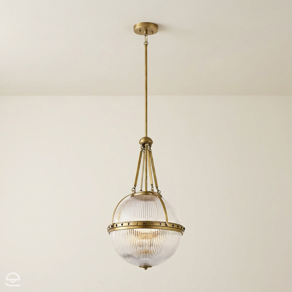 Aster – lampa wisząca ryflowana kula, naturalny mosiądz Ø38