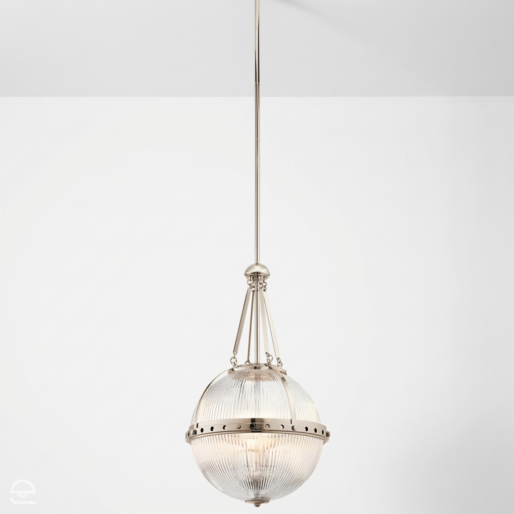 Aster – lampa wisząca ryflowana kula, polerowany nikiel Ø38