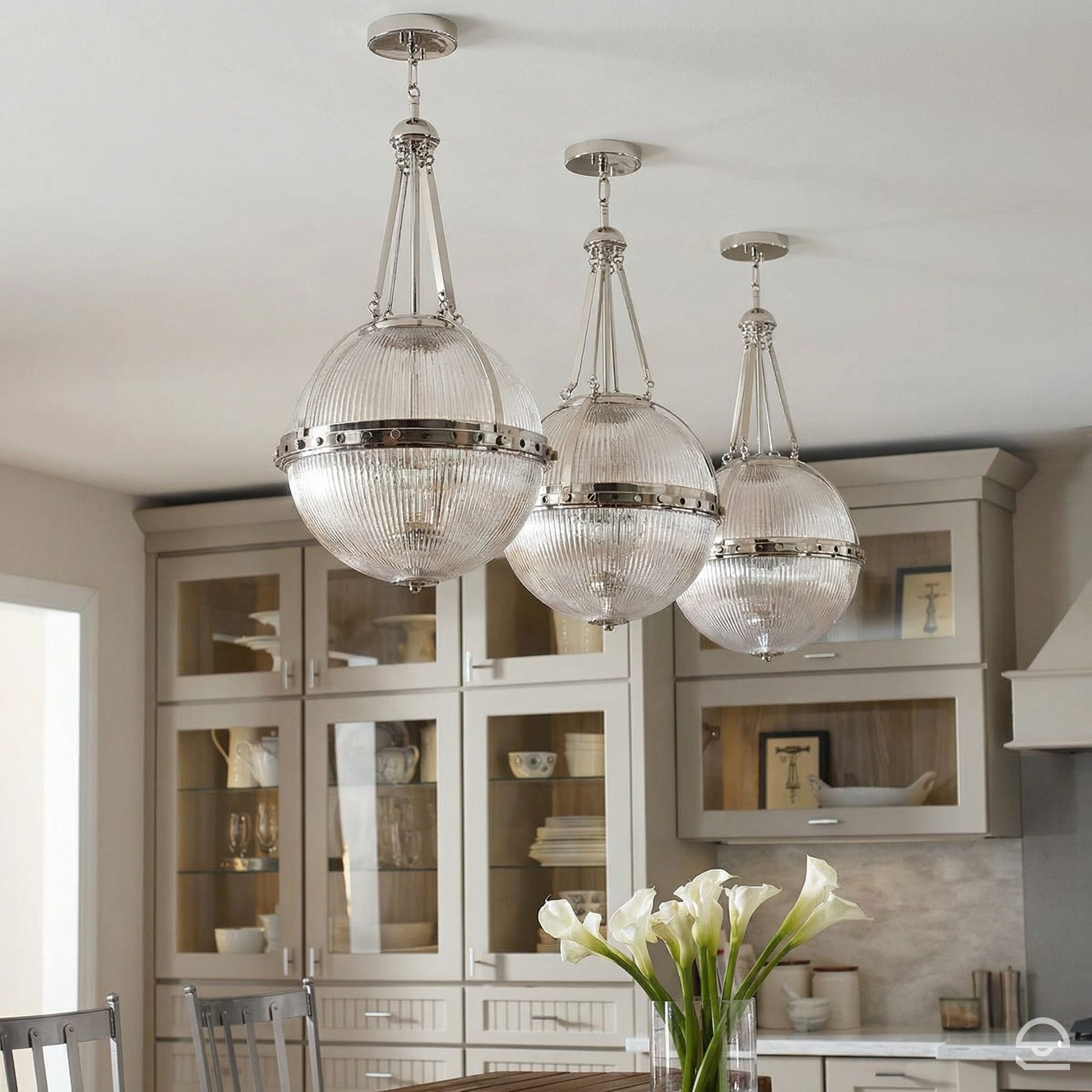 Aster – lampa wisząca ryflowana kula, polerowany nikiel Ø38