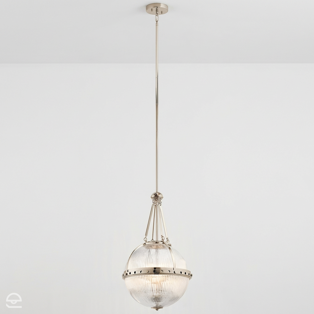 Aster – lampa wisząca ryflowana kula, polerowany nikiel Ø38