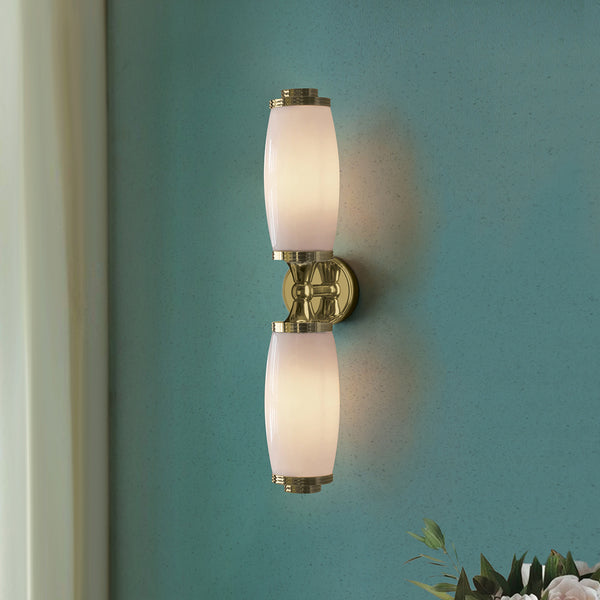 Kinkiet szklany - lampa ścienna (mosiądz/chrom/nikiel) do łazienki sypialni (G9 2x4W) Elstead (Eliot)