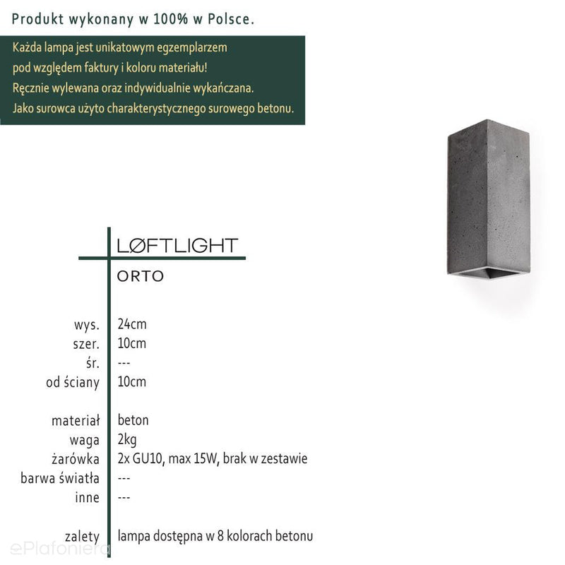 Betonowy kinkiet - lampa ścienna do salonu sypialni kuchni (2x GU10) (Orto) Loftlight