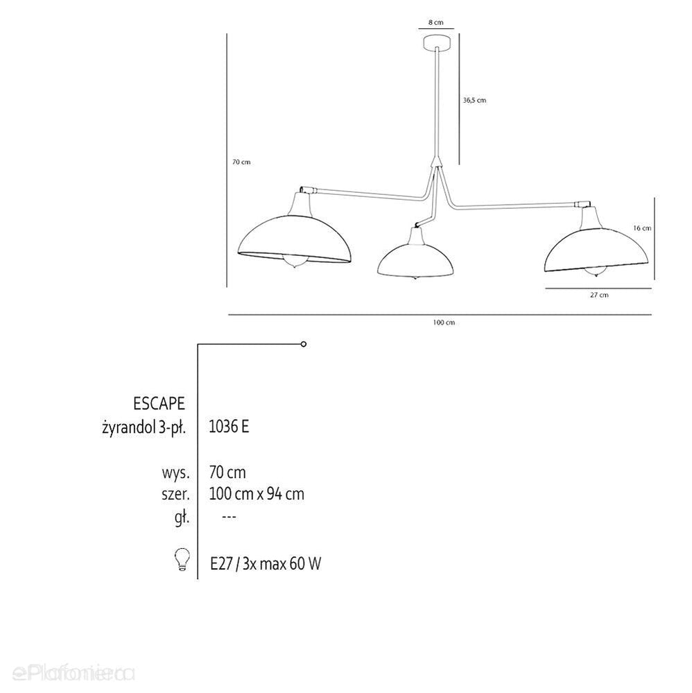 Biała industrialna - loftowa lampa wisząca (żyrandol 3xE27) Aldex (Espace) 1036E