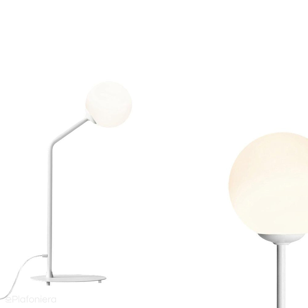 Biała lampa do salonu sypialni, mleczna kula na rurce (biurkowa, E14) Aldex (Pure) 1064B