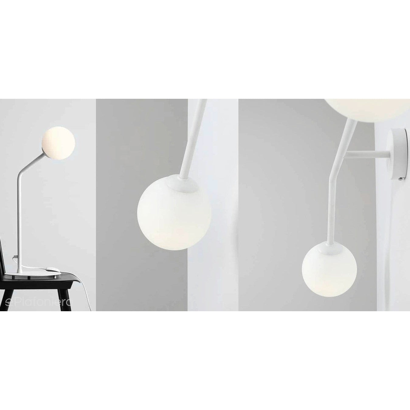 Biała lampa do salonu sypialni, mleczna kula na rurce (biurkowa, E14) Aldex (Pure) 1064B