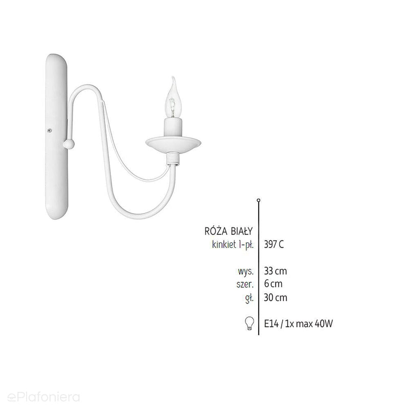 Biała lampa ścienna - świecznik, kinkiet 1xE14, Aldex (Róża) 397C - ePlafoniera