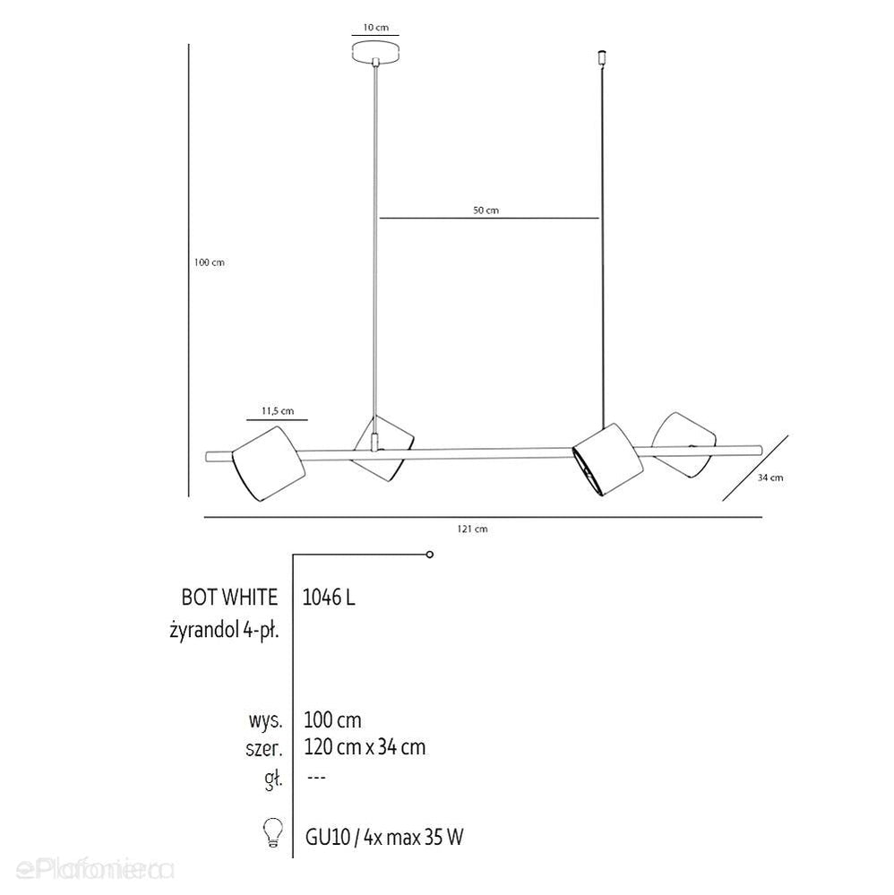 Biała lampa - spot wisząca Bot - Aldex (regulowana, ustawna 4xAR111) 1046L