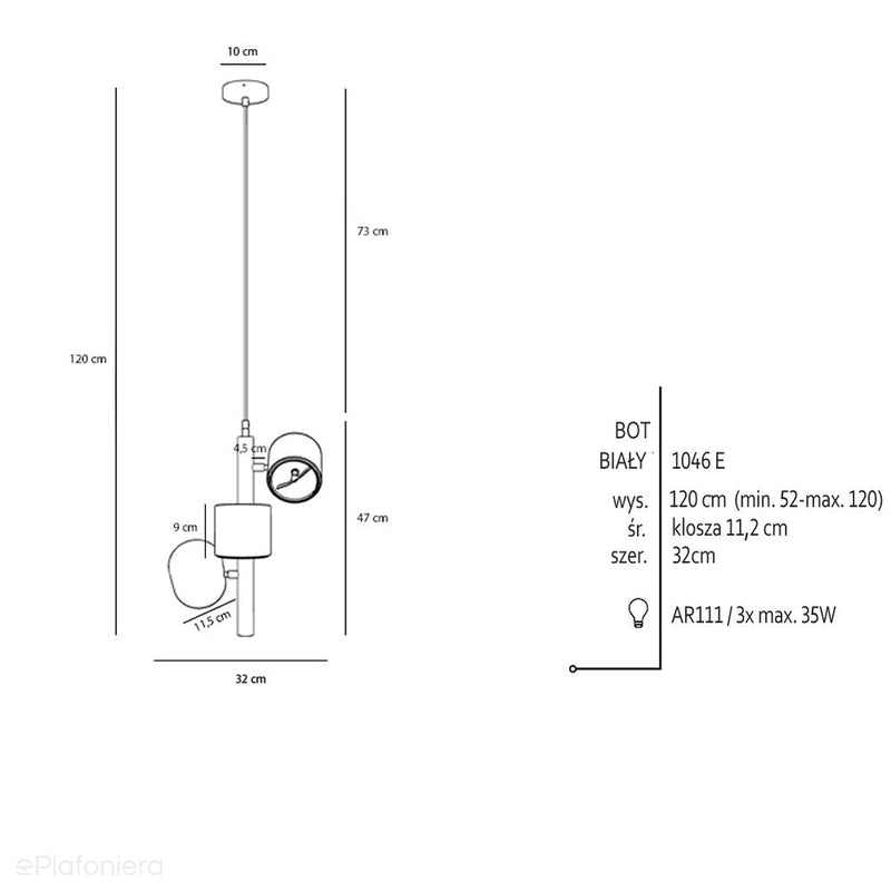 Biała lampa - spot wisząca (regulowana, ustawna 3xAR111) Aldex (Bot) 1046E