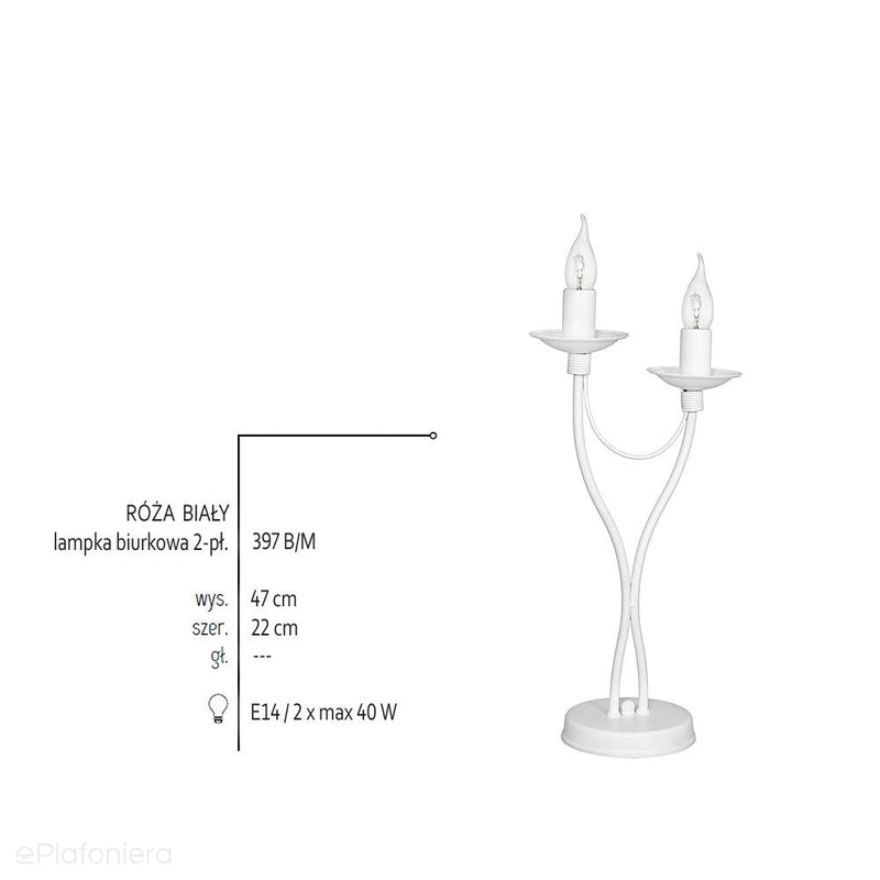 Biała lampa stojąca - świecznik, biurkowa 2xE14, Aldex (Róża) 397B/M - ePlafoniera