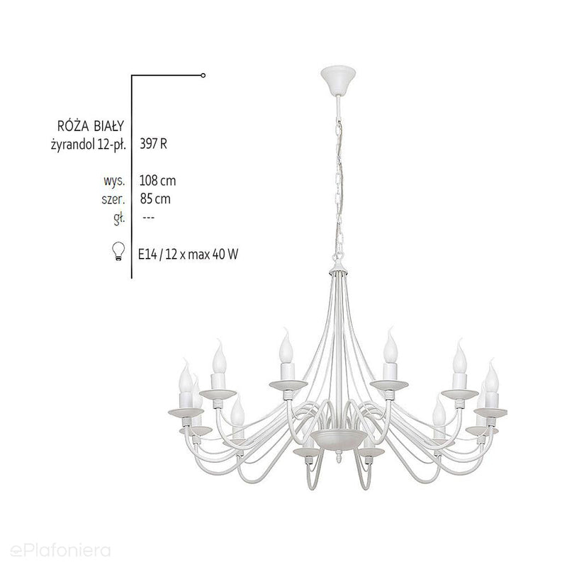 Biała lampa wisząca - świecznik, żyrandol 12xE14, Aldex (Róża) 397R - ePlafoniera