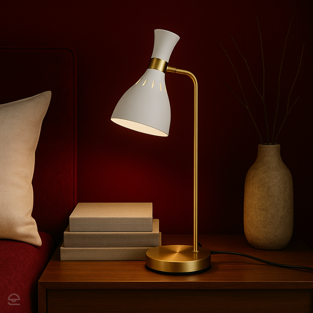 Biała metalowa lampa stojąca, biurkowa do salonu sypialni, 1xE27 Feiss (Joan)