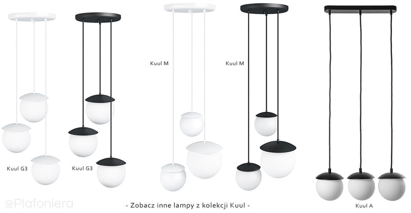 Białe kule na listwie, lampa wisząca do kuchni i jadalni Kuul A-L Ummo