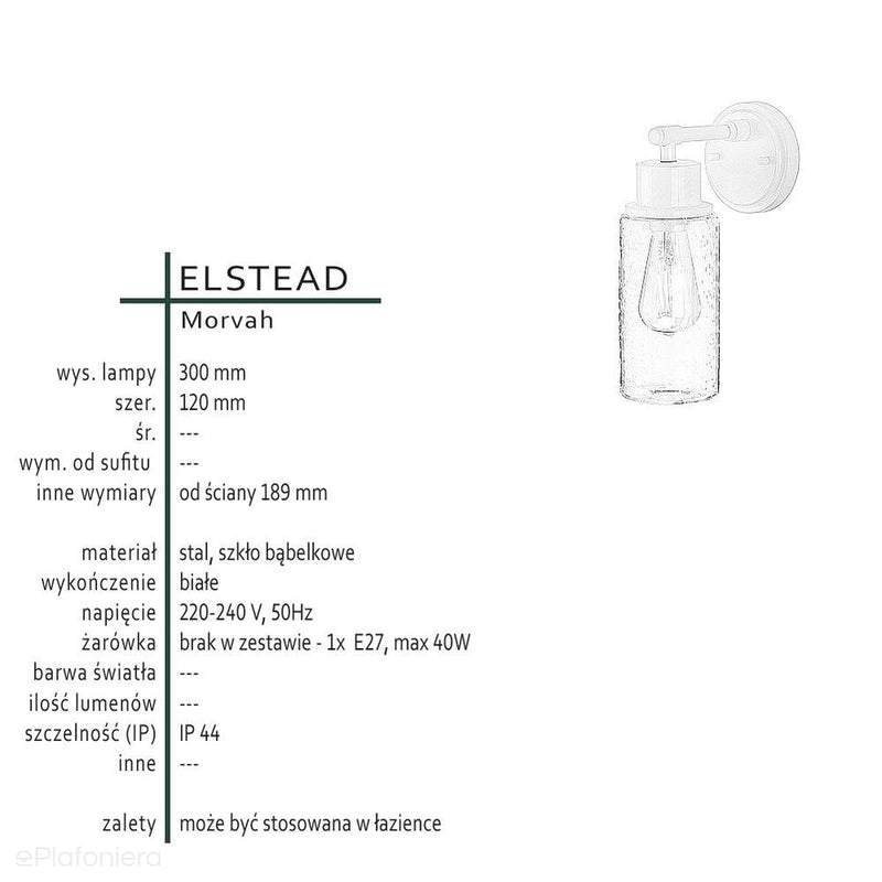 Biały kinkiet nad lustro / do łazienki Morvah - Elstead (szkło bąbelkowe) 1xE27