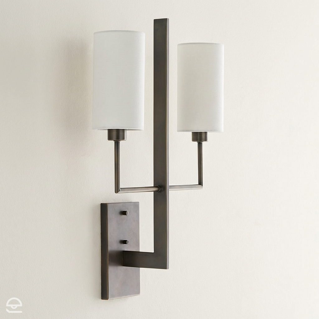 Blade – podwójny kinkiet z lnu i metalu, postarzany brąz