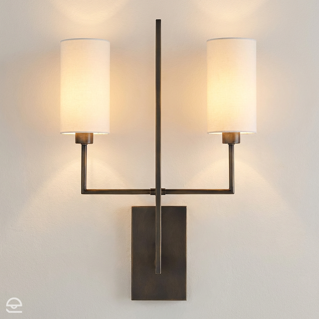 Blade – podwójny kinkiet z lnu i metalu, postarzany brąz