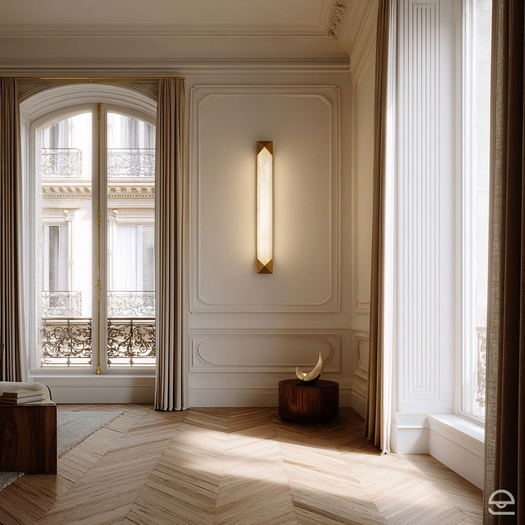 Caesar Large – podłużny kinkiet z alabastru, vintage mosiądz