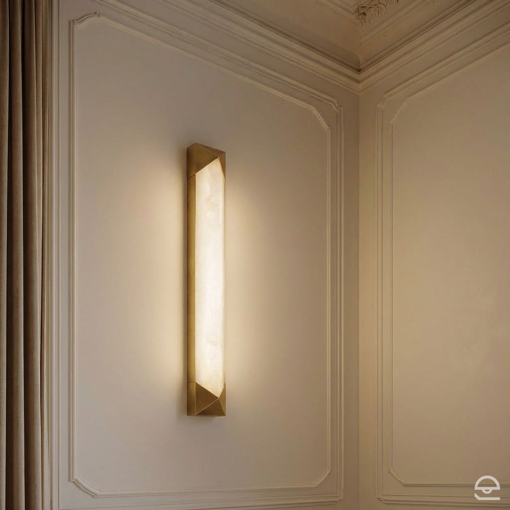 Caesar Large – podłużny kinkiet z alabastru, vintage mosiądz