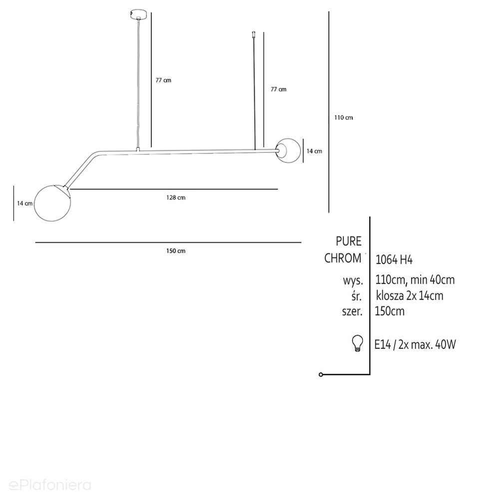 Chromowa lampa wisząca Pure do salonu / nad stół - Aldex, mleczne kule na rurce (2xE14) 1064H4