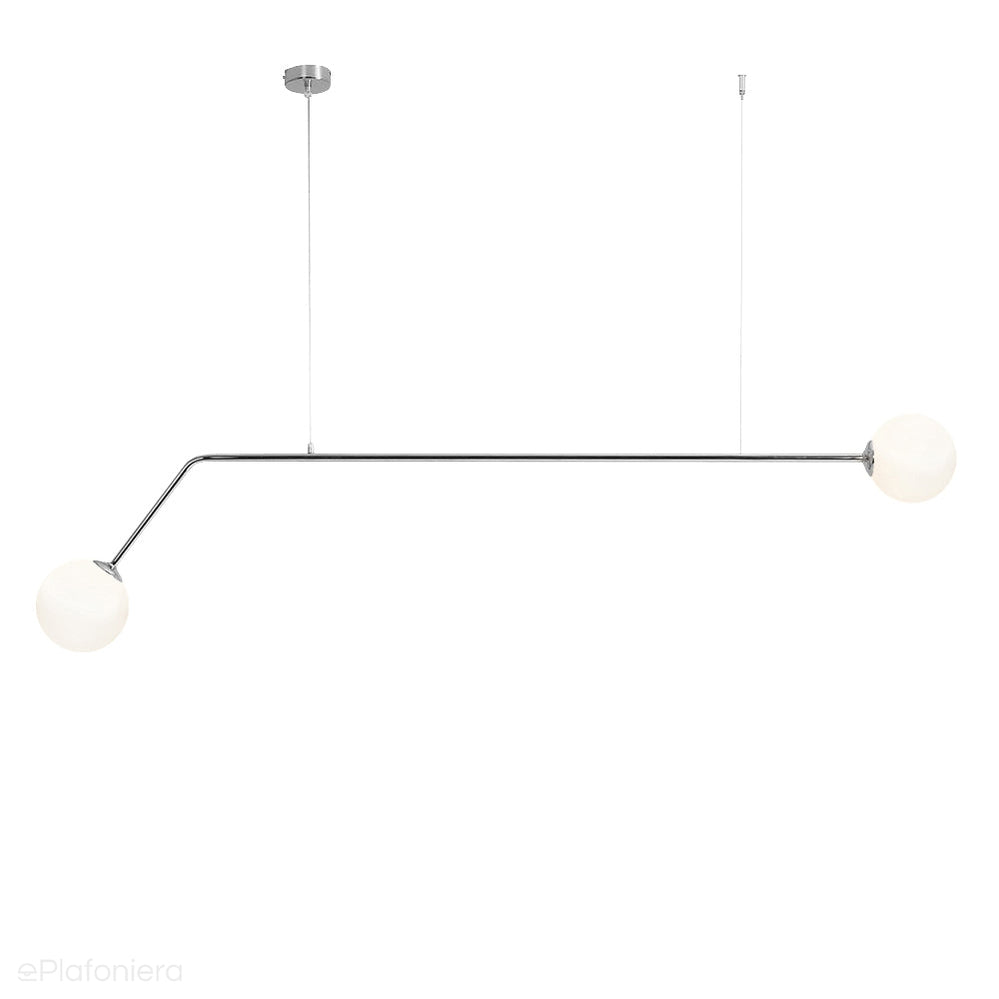 Chromowa lampa wisząca Pure do salonu / nad stół - Aldex, mleczne kule na rurce (2xE14) 1064H4