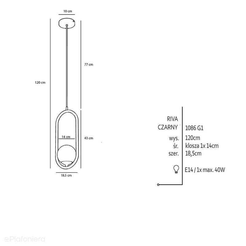 Czarna lampa - biała kula 14cm, wisząca do salonu sypialni (E14) Aldex (Riva) 1086G1