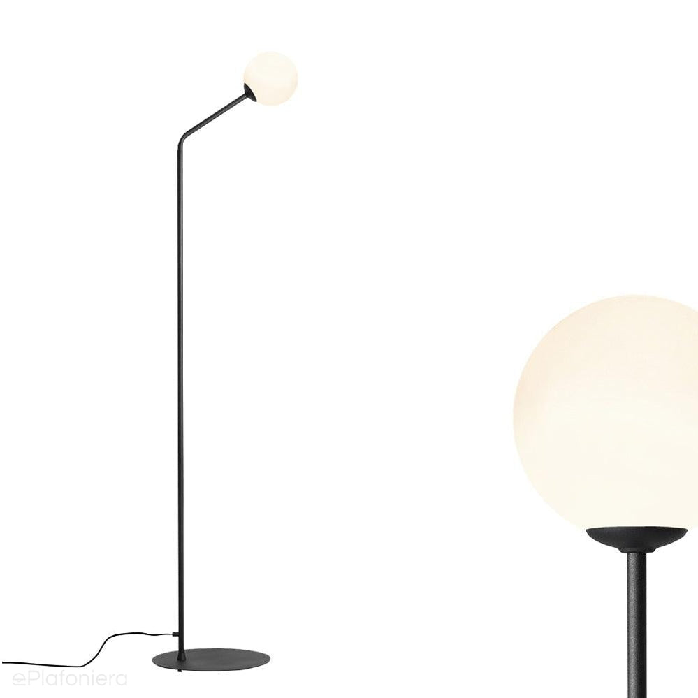 Czarna lampa do salonu, mleczna kula na rurce (podłogowa, E14) Aldex (Pure) 1064A1