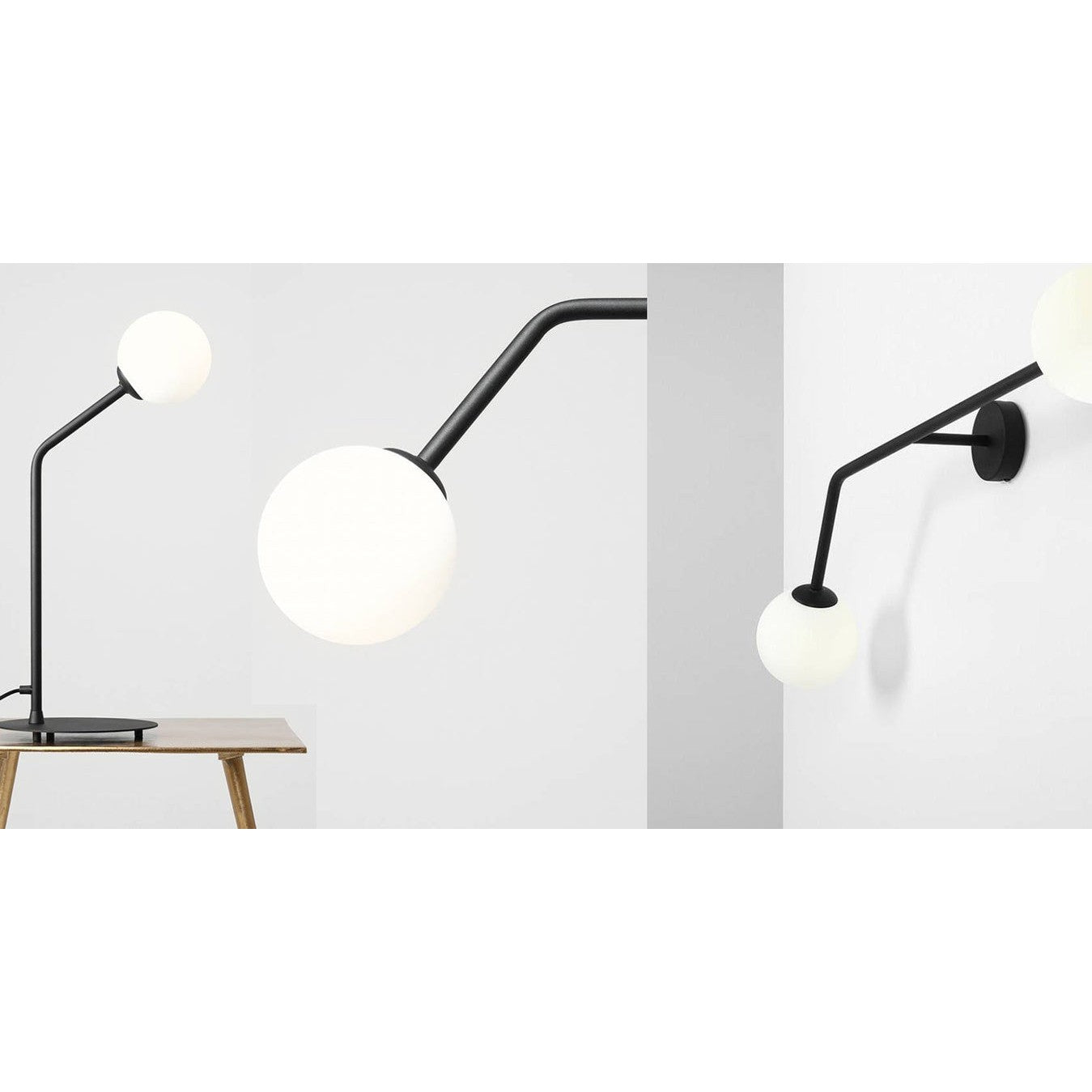 Czarna lampa do salonu, mleczne kule na rurce (poziomy kinkiet 2xE14) Aldex (Pure) 1064D1