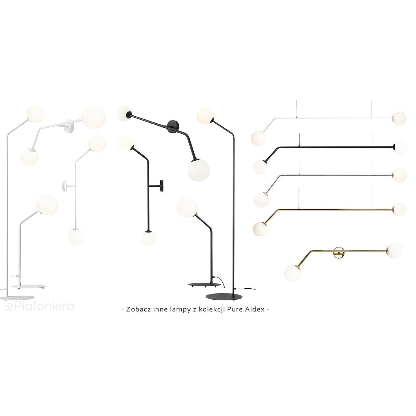 Czarna lampa do salonu, mleczne kule na rurce (poziomy kinkiet 2xE14) Aldex (Pure) 1064D1