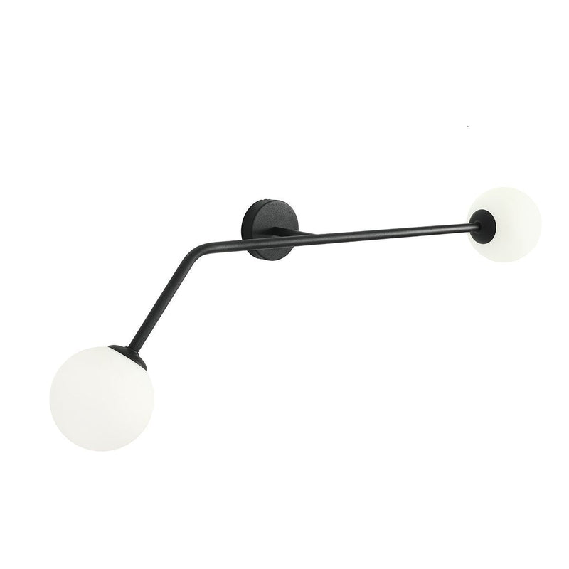 Czarna lampa do salonu, mleczne kule na rurce (poziomy kinkiet 2xE14) Aldex (Pure) 1064D1