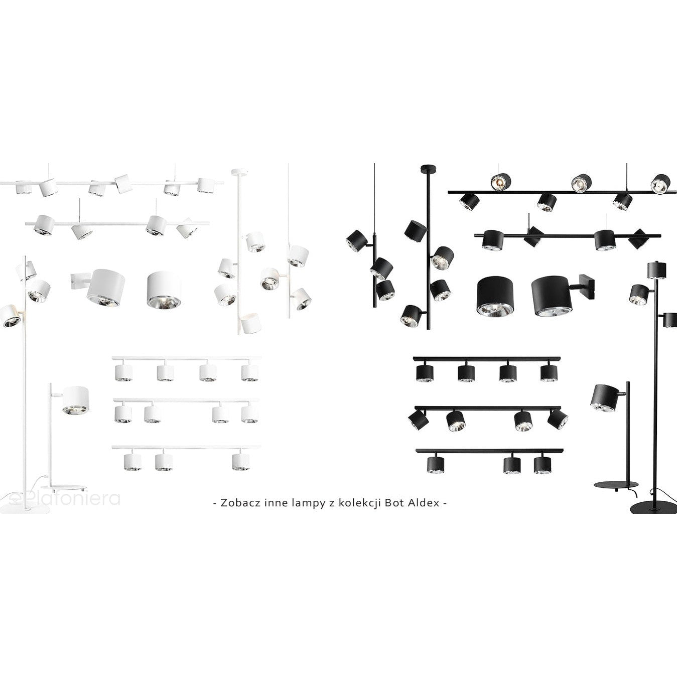 Czarna lampa na listwie Bot - Aldex, spot sufitowa, plafon 2+2 (regulowana, ustawna 4xAR111) 1047PL/L1
