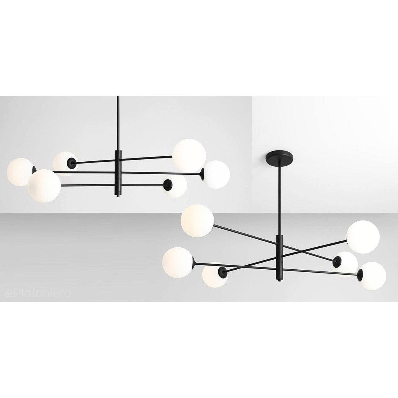 Czarna lampa regulowana Homme - Aldex, żyrandol, białe kule 6x14cm (E14)1090PL-K1