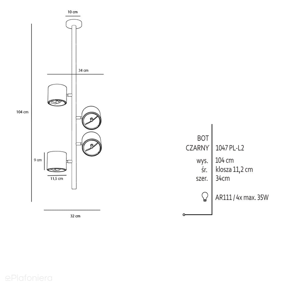 Czarna lampa - spot sufitowa (regulowana, ustawna 4xAR111) Aldex (Bot) 1047PL-L2