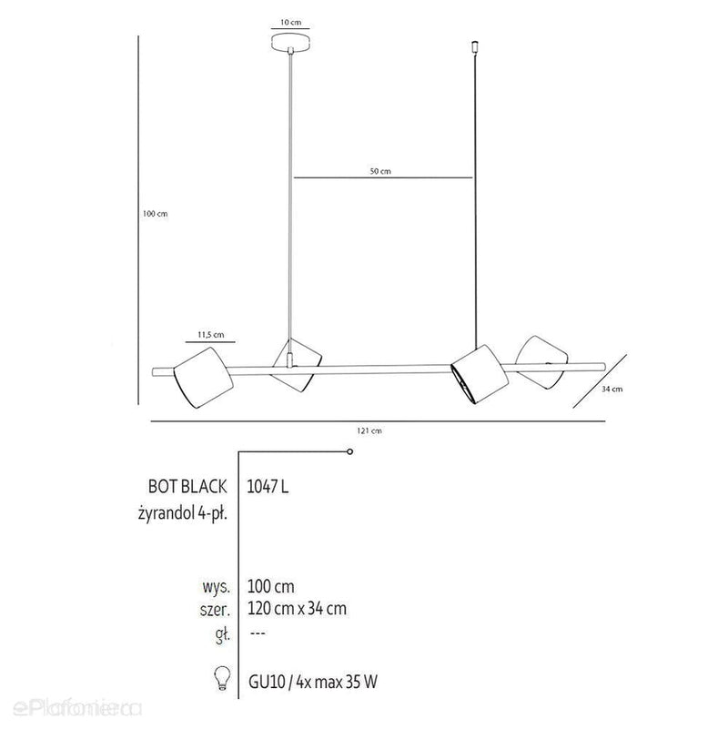 Czarna lampa wisząca Bot - Aldex (4xAR111) 1047L