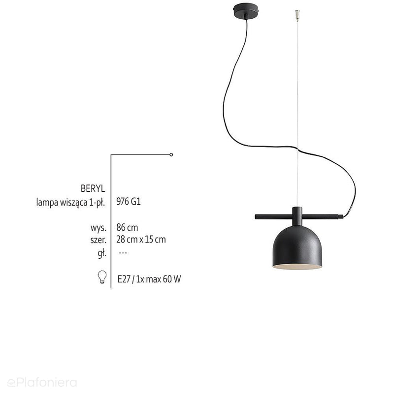 Czarna lampa wisząca industrialna, vintage do salonu (1xE27) Aldex (beryl) 976G1 - ePlafoniera