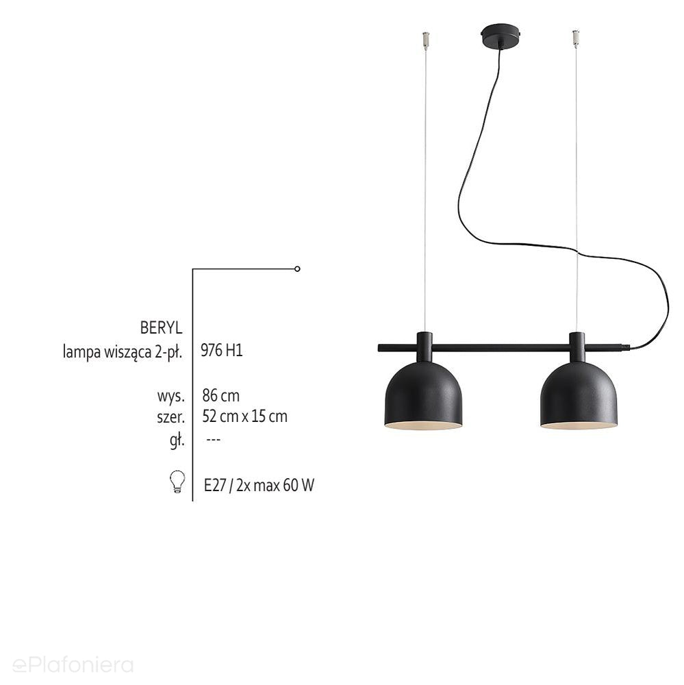 Czarna lampa wisząca industrialna, vintage do salonu (2xE27) Aldex (beryl) 976H1 - ePlafoniera