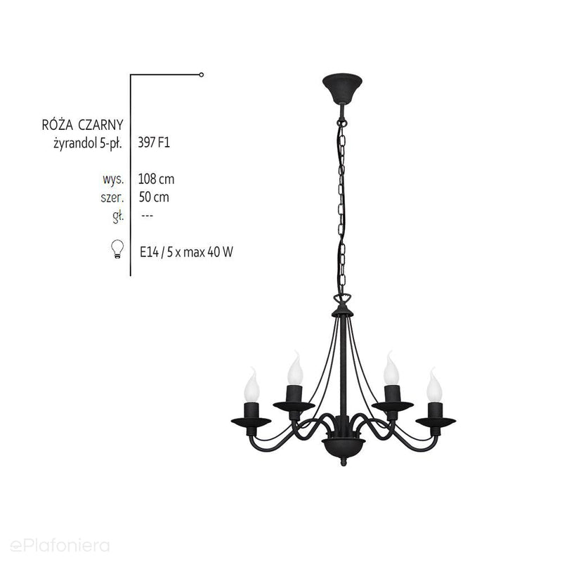 Czarna lampa wisząca - świecznik, żyrandol 5xE14, Aldex (Róża) 397F1 - ePlafoniera