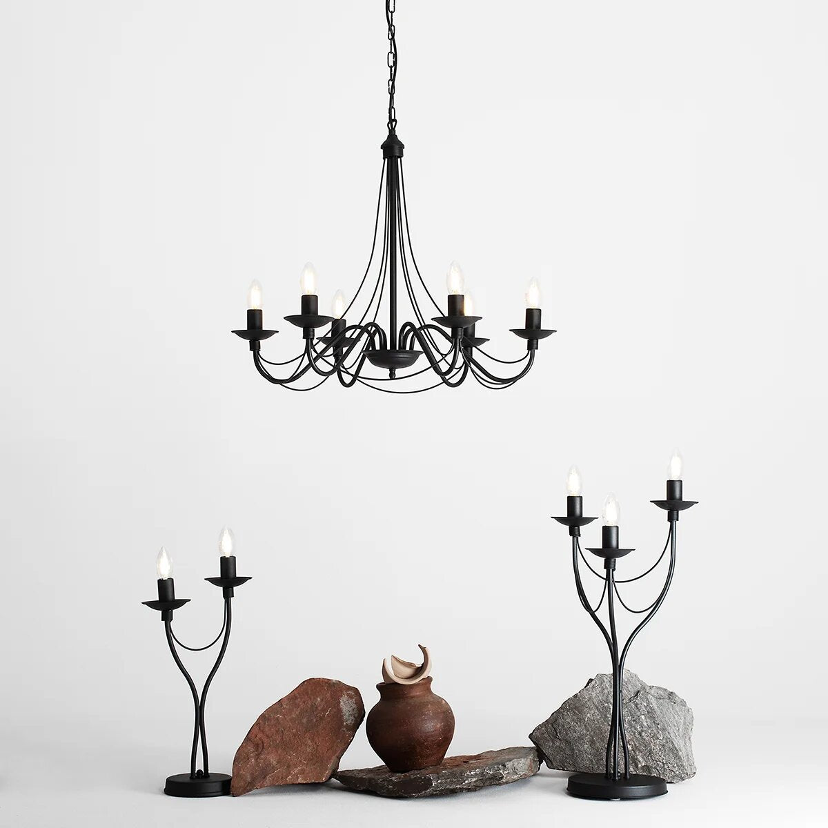 Czarna lampa wisząca - świecznik, żyrandol Róża - Aldex, 6xE14, 397K1