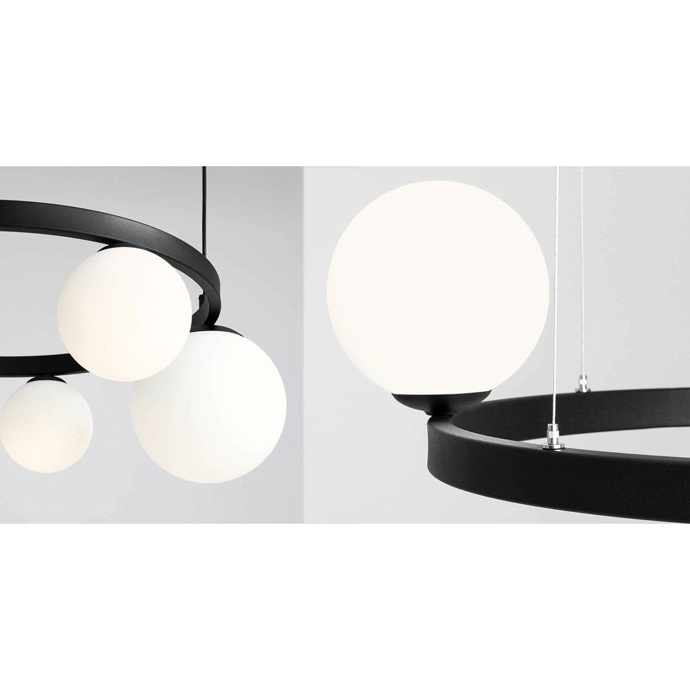 Czarna lampa wisząca - żyrandol, mleczne kule 14cm/20cm (E14/E27) Aldex (Garda) 1099L1-R