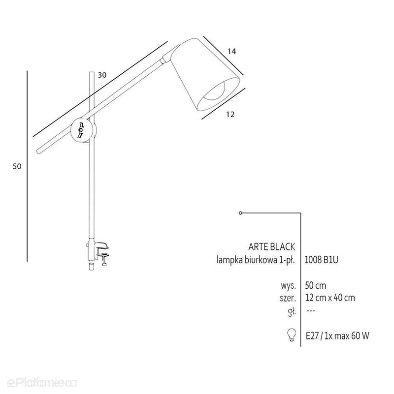 Czarna lampa z uchwytem - industrialna - loftowa, biurkowa 1xE27, Aldex (Arte) 1008B1/U