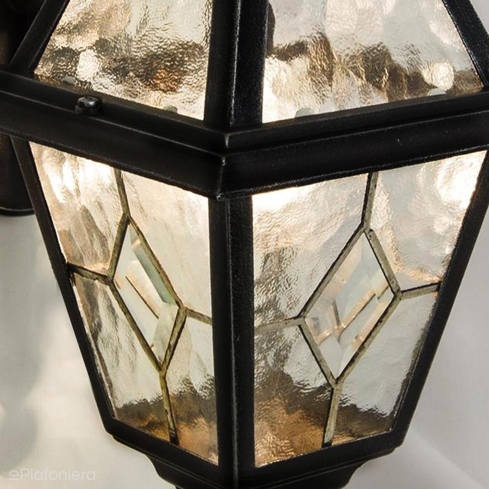Czarna latarnia - Witraż, stojąca lampa 47cm zewnętrzna ogrodowa (1x E27) SU-MA