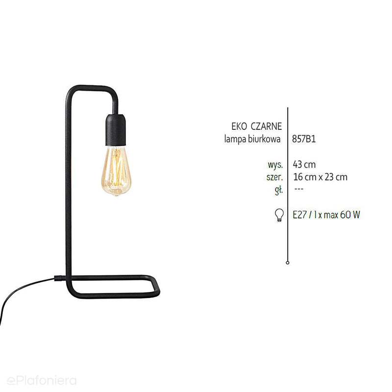 Czarna metalowa lampa stojąca - biurkowa (lewa) 1xE27, Aldex (eko black) 857B1 - ePlafoniera