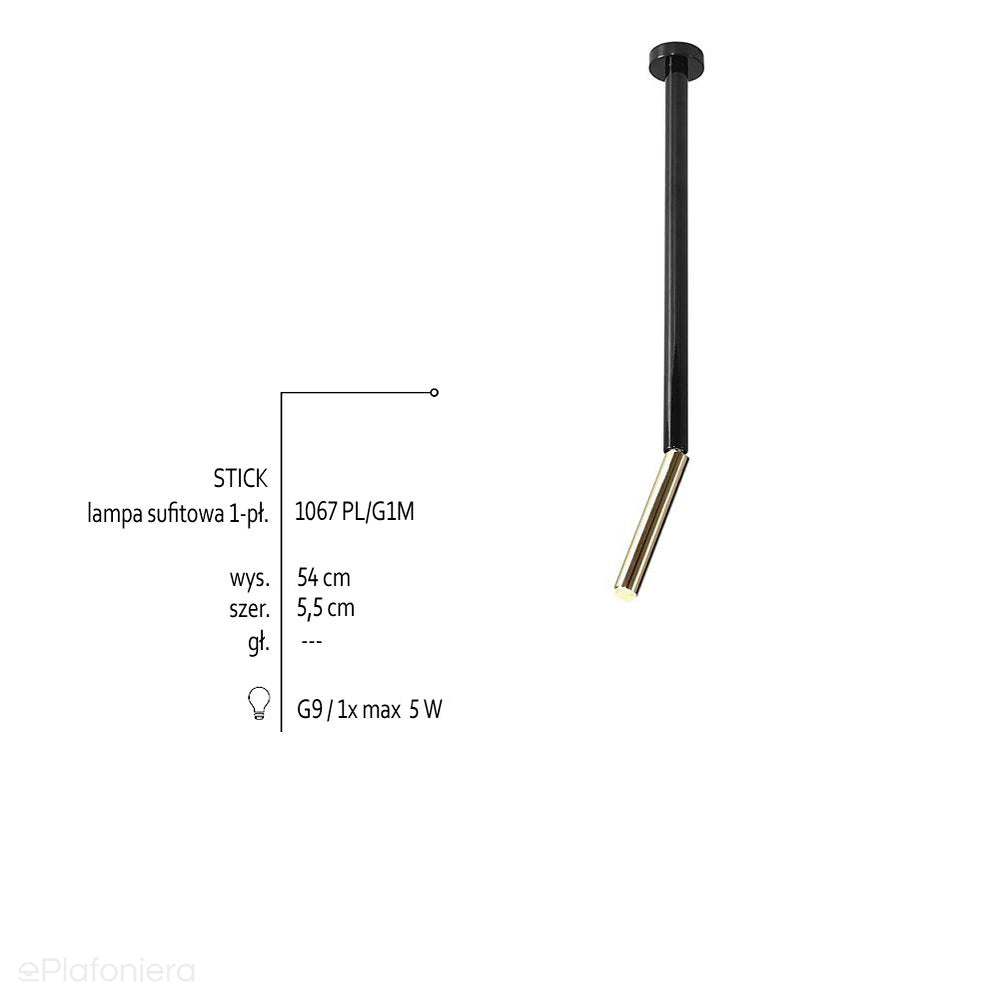Czarna rurka spot 54cm, nowoczesna lampa sufitowa 1xG9, Aldex (stick) 1067PL/G1M