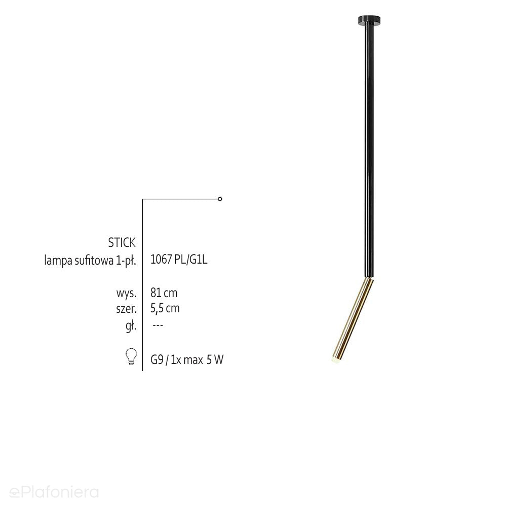 Czarna rurka spot 81cm, nowoczesna lampa sufitowa 1xG9, Aldex (stick)1067PL/G1L