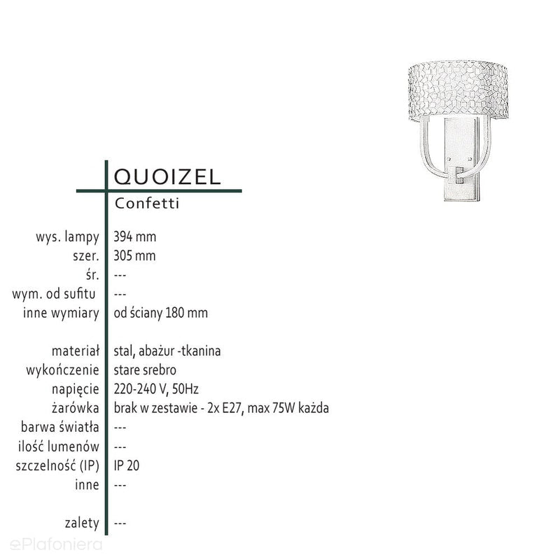 Dekoracyjna lampa ścienna, kinkiet do salonu sypialni (2xE27) Quoizel (Confetti)