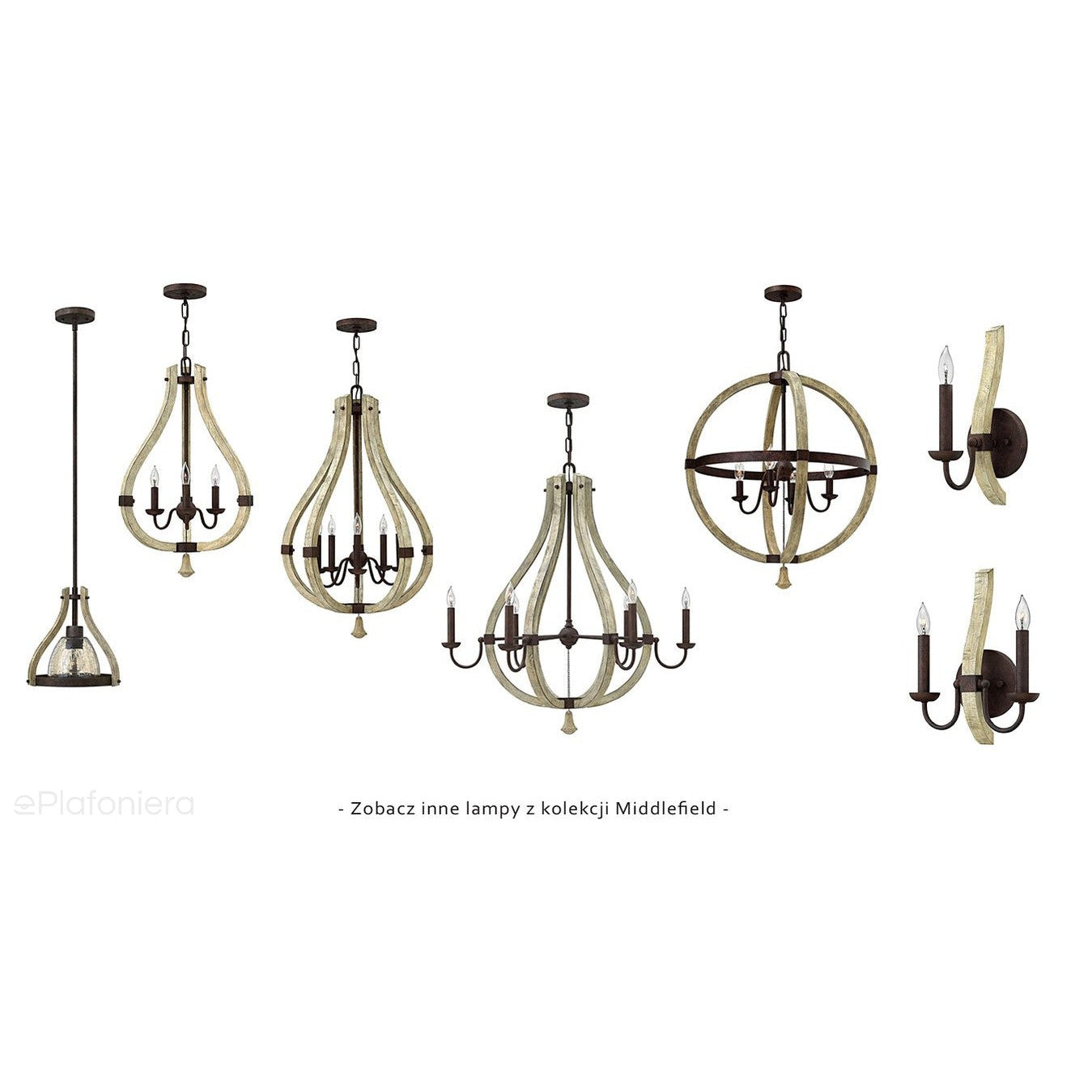 Drewniana lampa wisząca 50cm (rdzawe żelazo) do salonu kuchni sypialni (5xE14) Hinkley (Middlefield)