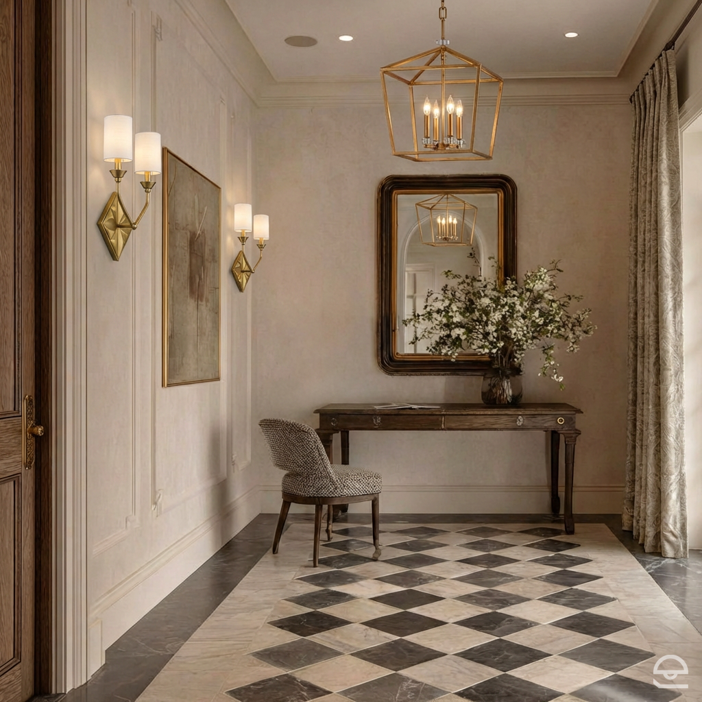 Duża lampa wisząca/ Półplafon Stinson - 4 źródła światła - Przecierany mosiądz