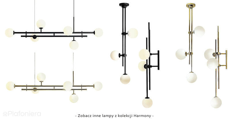 Duży, poziomy żyrandol z białymi kulami Harmony - Aldex, czarna lampa wisząca (białe kule 6xE14) 1073K1