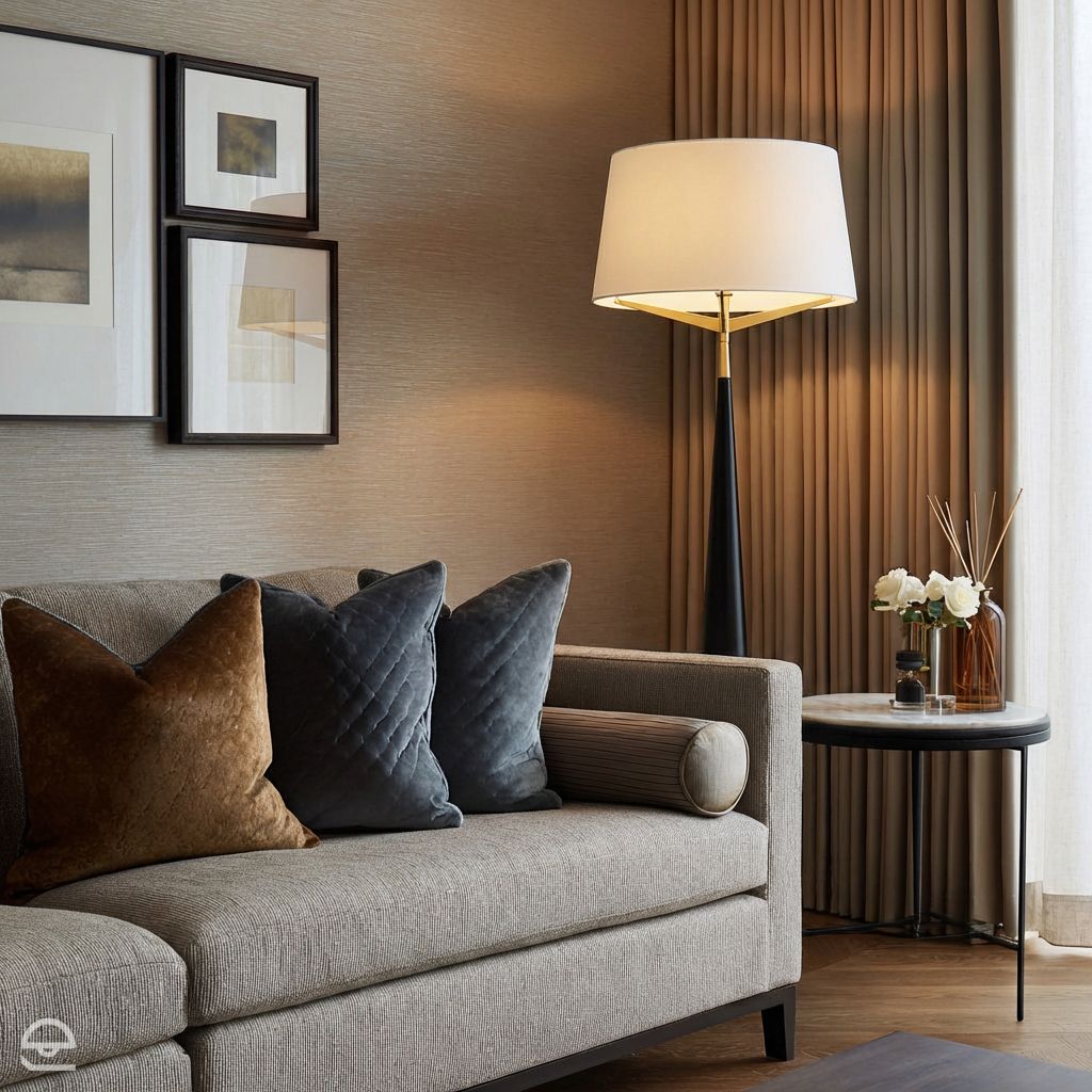 Elden Lobby – lampa podłogowa stożkowa, czarny mat i mosiądz